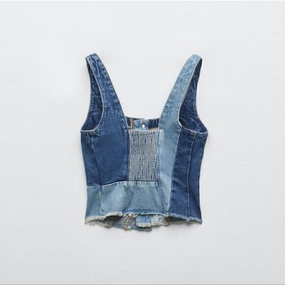 ZARA TRF PATCHWORK DENIM TOP - Picture 11 of 12